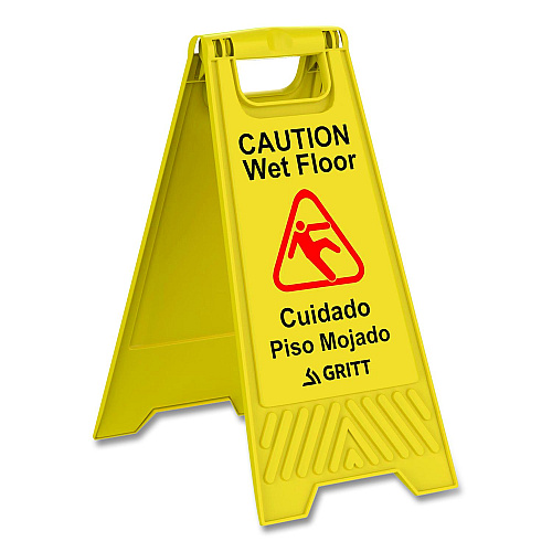 Gritt Commercial Caution Wet Floor Sign, 11.8 x 12 x 24, Yellow, 3/Pack (GRI184YEL3PK)