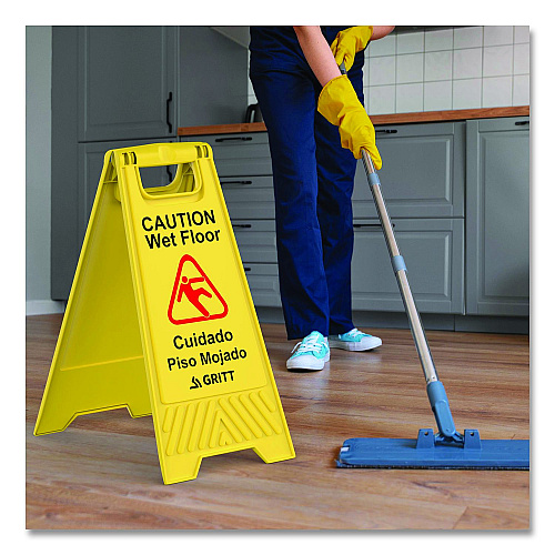 Gritt Commercial Caution Wet Floor Sign, 11.8 x 12 x 24, Yellow, 3/Pack (GRI184YEL3PK)