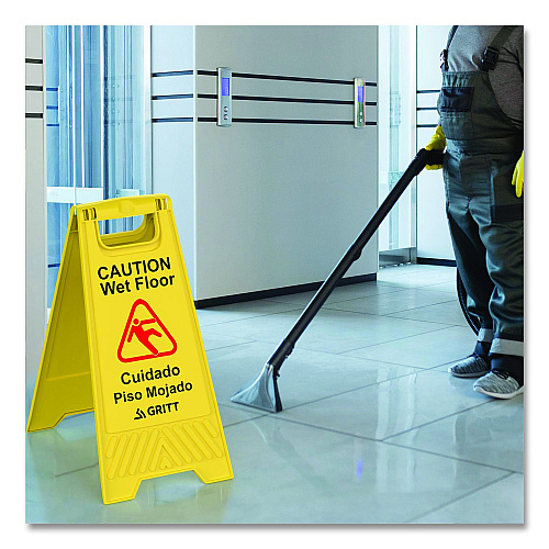 Gritt Commercial Caution Wet Floor Sign, 11.8 x 12 x 24, Yellow, 3/Pack (GRI184YEL3PK)