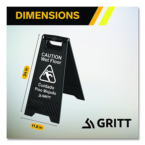 Gritt Commercial Caution Wet Floor Sign, 11.8 x 12 x 24, Black, 3/Pack (GRI184BLK3PK)