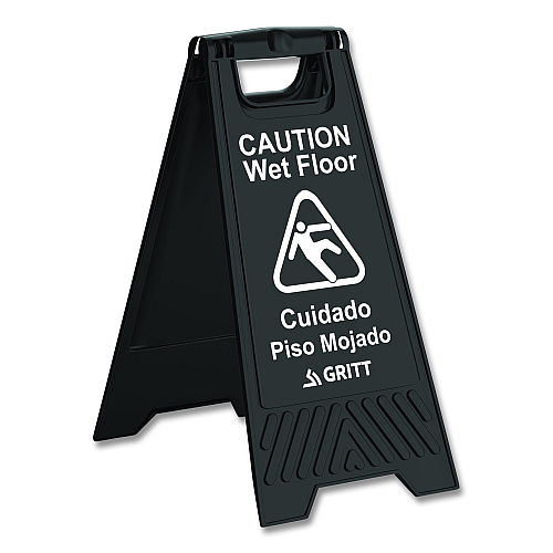 Gritt Commercial Caution Wet Floor Sign, 11.8 x 12 x 24, Black, 3/Pack (GRI184BLK3PK)