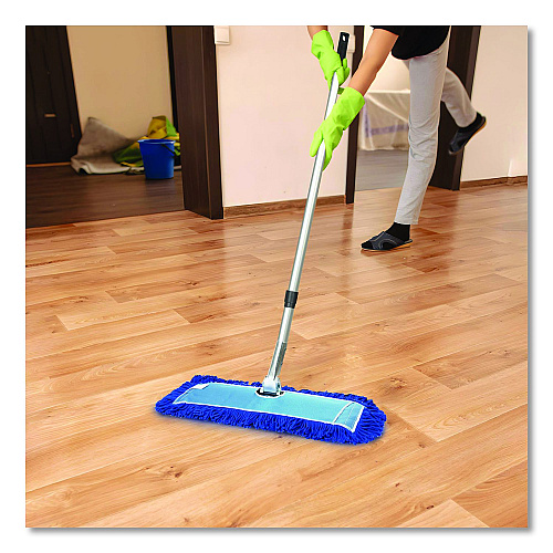 Gritt Commercial All-In-One 24" Microfiber Dust Mop Set with Telescopic Handle, 24 x 5, Blue, Microfiber Head, 72" Silver Aluminum Handle (GRI17424T)