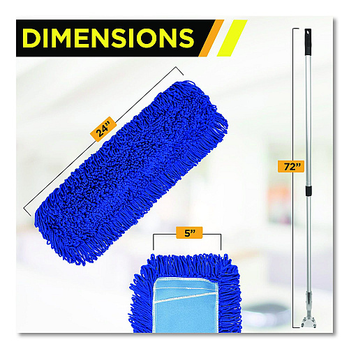 Gritt Commercial All-In-One 24" Microfiber Dust Mop Set With 72" Telescopic Handle, 24" x 5", Blue, Microfiber Head, 72" Silver Handle, 4 Kits (GRI17424T4PK)