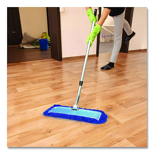 Gritt Commercial All-In-One 24" Microfiber Dust Mop Set With 72" Telescopic Handle, 24" x 5", Blue, Microfiber Head, 72" Silver Handle, 4 Kits (GRI17424T4PK)