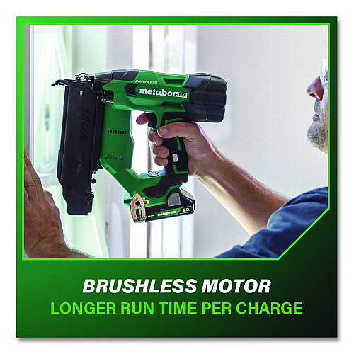 Metabo HPT 18V Brushless Lithium-Ion Compact 18 ga Cordless Brad Nailer Kit (2 Ah), 5/8" to 2" Nails, Green/Black (NT1850DFTM)