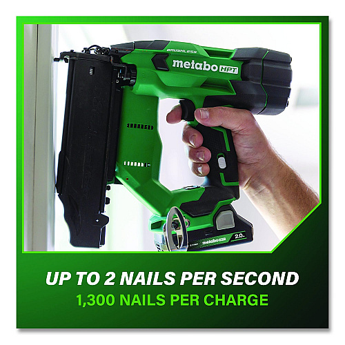 Metabo HPT 18V Brushless Lithium-Ion Compact 18 ga Cordless Brad Nailer Kit (2 Ah), 5/8" to 2" Nails, Green/Black (NT1850DFTM)