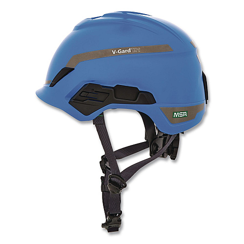 MSA V-Gard H1 Safety Helmet, Brimless, Fas-Trac III Pivot Ratchet Suspension, One Size Fits Most (6.5 to 8), Blue (10194793)