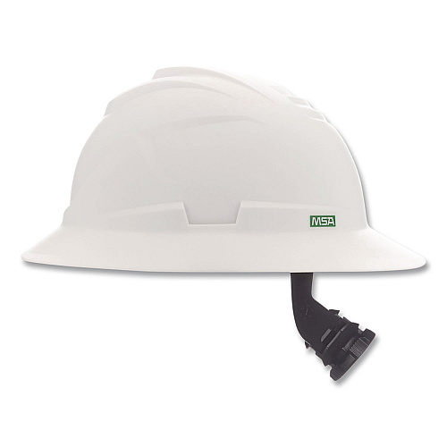 MSA V-Gard Hard Hats, Full Brim, C1 Fas-Trac III Swing Ratchet Suspension, One Size Fits Most (6.5 to 8), White (10215837)