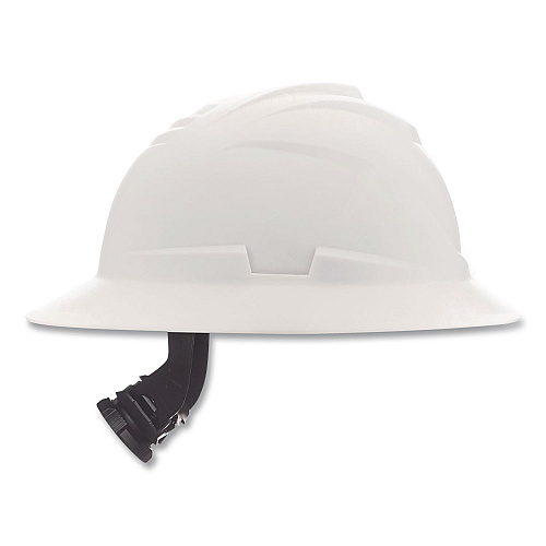 MSA V-Gard Hard Hats, Full Brim, C1 Fas-Trac III Swing Ratchet Suspension, One Size Fits Most (6.5 to 8), White (10215837)