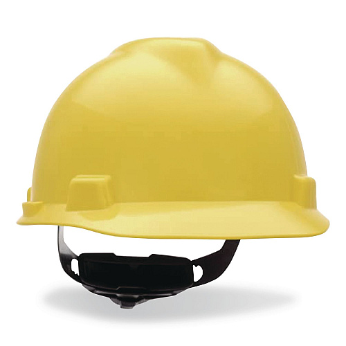 MSA V-Gard Hard Hats, Vented, Front Brim, Fas-Trac III Ratchet Suspension, One Size Fits Most (6.5 to 8), Yellow (477484)