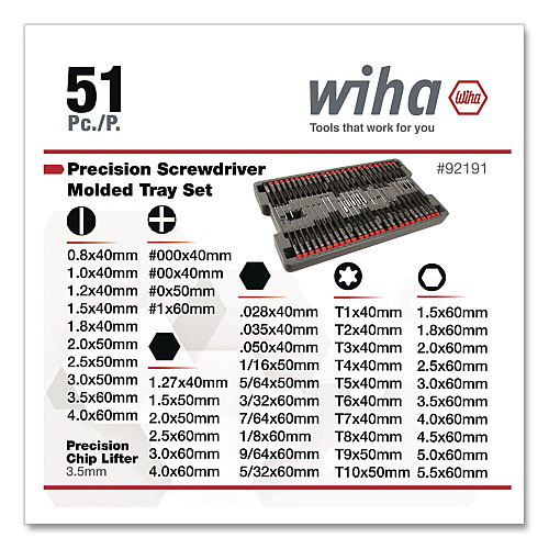 Wiha 51-Piece Precision Screwdriver Tray Set (92191)