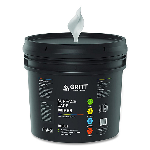 Gritt Commercial Surface Care Wipes, 1-Ply, 6 x 8, Fresh Scent, White, 800 Wipes/Bucket (GRI5RW1B)