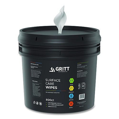 Gritt Commercial Surface Care Wipes, 1-Ply, 6 x 8, Fresh Scent, White, 800/Bucket, 4 Buckets/Carton (GRI5RW1BCS)