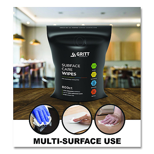 Gritt Commercial Surface Care Wipes, 1-Ply, 6 x 8, Fresh, White, 800/Pack, 4 Packs/Carton (GRI5RW4)