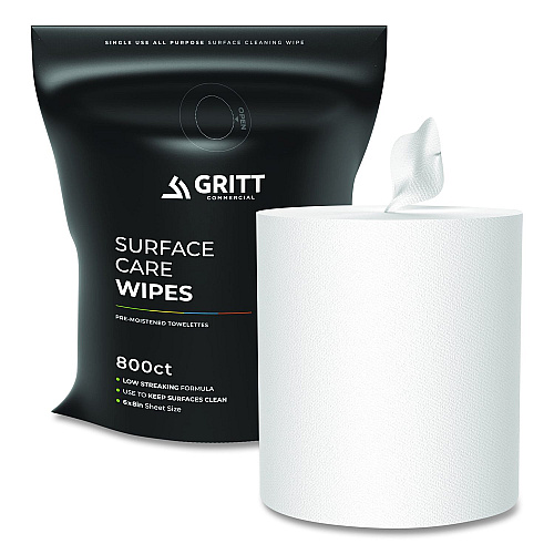Gritt Commercial Surface Care Wipes, 1-Ply, 6 x 8, Fresh, White, 800/Pack, 4 Packs/Carton (GRI5RW4)