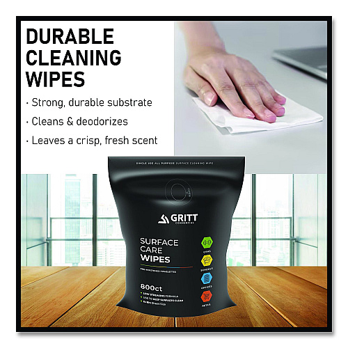 Gritt Commercial Surface Care Wipes, 1-Ply, 6 x 8, Fresh, White, 800/Pack, 4 Packs/Carton (GRI5RW4)