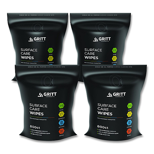 Gritt Commercial Surface Care Wipes, 1-Ply, 6 x 8, Fresh, White, 800/Pack, 4 Packs/Carton (GRI5RW4)