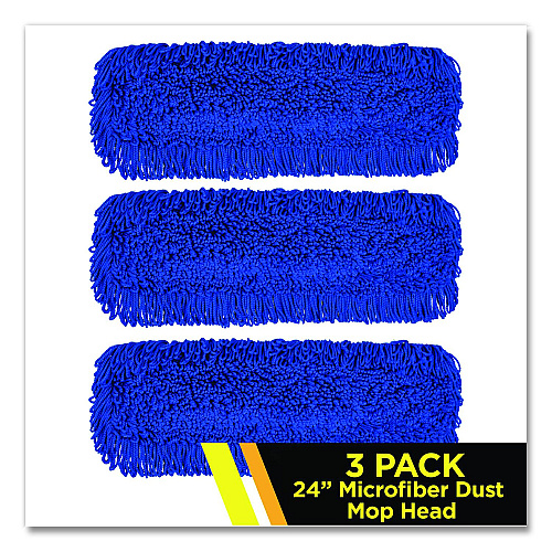 Gritt Commercial Microfiber Looped Dust Mop Pad Head, 24 x 5, Blue, 3/Pack (GRI182243PK)