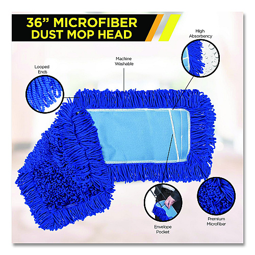 Gritt Commercial Microfiber Looped Dust Mop Pad Head, 36 x 5, Blue (GRI18236)
