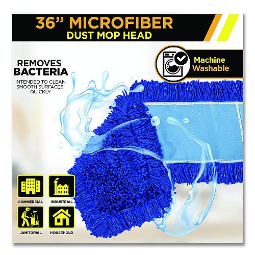 Gritt Commercial Microfiber Looped Dust Mop Pad Head, 36 x 5, Blue, 3/Pack (GRI182363PK)