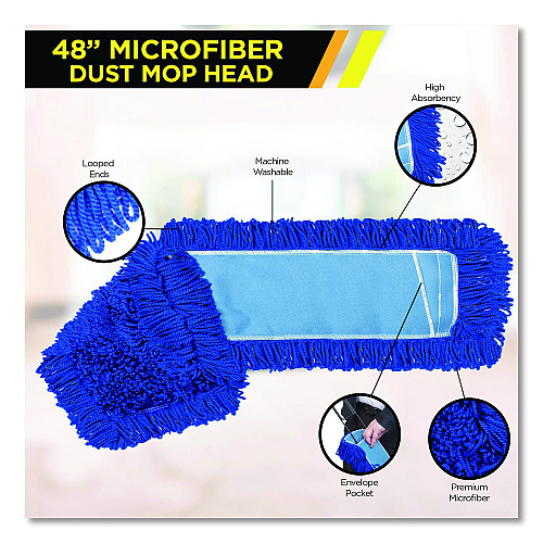 Gritt Commercial Microfiber Looped Dust Mop Pad Head, 48 x 5, Blue (GRI18248)