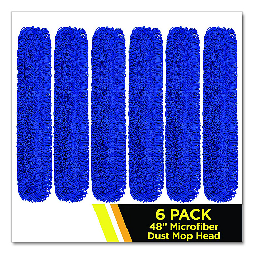 Gritt Commercial Microfiber Looped Dust Mop Pad Head, 48 x 5, Blue, 6/Pack (GRI182486PK)