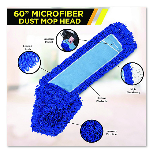 Gritt Commercial Microfiber Looped Dust Mop Pad Head, 60 x 5, Blue, 6/Pack (GRI182606PK)