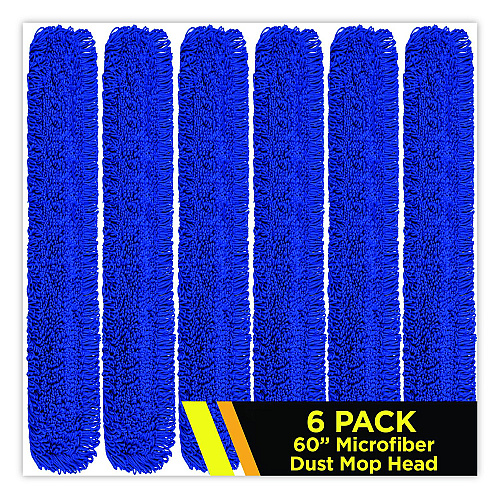 Gritt Commercial Microfiber Looped Dust Mop Pad Head, 60 x 5, Blue, 6/Pack (GRI182606PK)