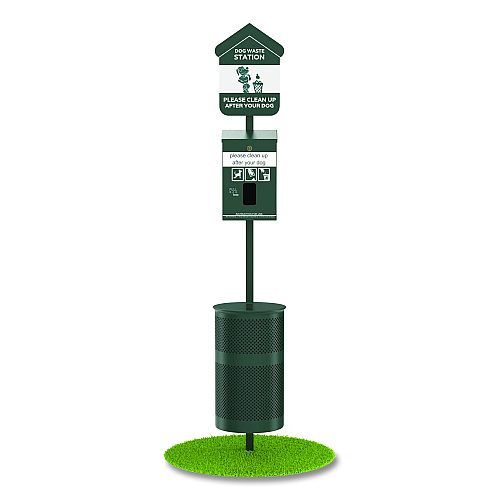 Furloo Pet Waste Station Starter Kit with Header Bag Dispenser, Bags and Liners, 11.5 gal, Top Door, Green (FLO1HSGB)