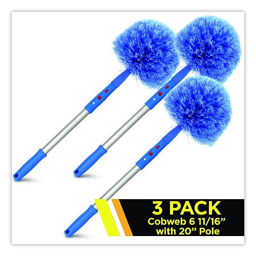 Gritt Commercial Cobweb/Corner Duster Brush with 20" Pole, 3/Kit (GRI1083PK)