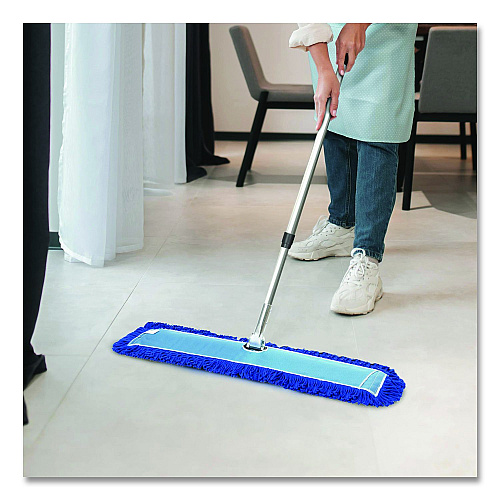 Gritt Commercial All-In-One Microfiber Dust Mop Set with Telescopic Handle, 48 x 5, Blue Microfiber Head, 40" to 72" Silver Aluminum Handle (GRI17448T)