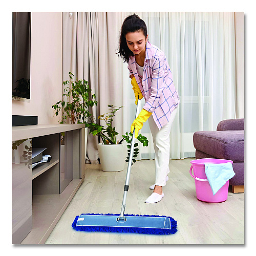 Gritt Commercial All-In-One Microfiber Dust Mop Set with Telescopic Handle, 48 x 5, Blue Microfiber Head, 40" to 72" Silver Aluminum Handle (GRI17448T)