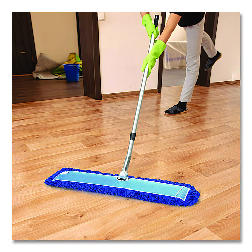 Gritt Commercial All-In-One Microfiber Dust Mop Set with Telescopic Handle, 48 x 5, Blue Microfiber Head, 40" to 72" Silver Aluminum Handle (GRI17448T)