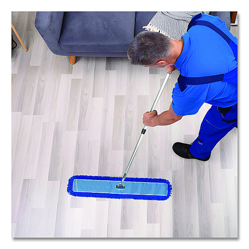 Gritt Commercial All-In-One Microfiber Dust Mop Set with Telescopic Handle, 48 x 5, Blue Microfiber Head, 72" Silver Aluminum Handle, 4/Kit (GRI17448T4PK)