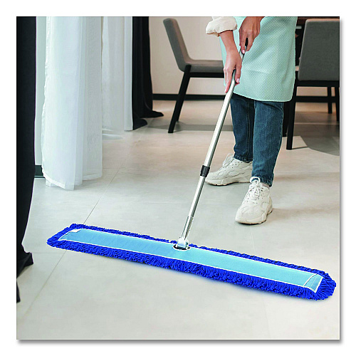Gritt Commercial All-In-One Microfiber Dust Mop Set with Telescopic Handle, 60 x 5, Blue Microfiber Head, 40" to 72" Silver Aluminum Handle (GRI17460T)