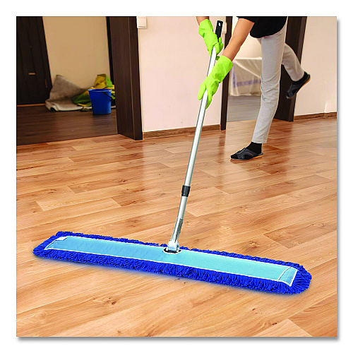 Gritt Commercial All-In-One Microfiber Dust Mop Set with Telescopic Handle, 60 x 5, Blue Microfiber Head, 40" to 72" Silver Aluminum Handle (GRI17460T)
