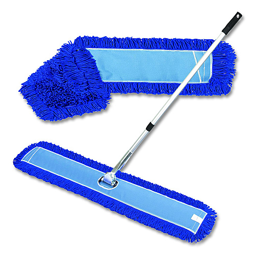 Gritt Commercial All-In-One Microfiber Dust Mop Set with Telescopic Handle, 60 x 5, Blue Microfiber Head, 40" to 72" Silver Aluminum Handle (GRI17460T)
