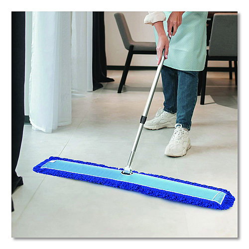 Gritt Commercial All-In-One Microfiber Dust Mop Set with Telescopic Handle, 60 x 5, Blue Microfiber Head, 72" Silver Aluminum Handle, 4/Kit (GRI17460T4PK)