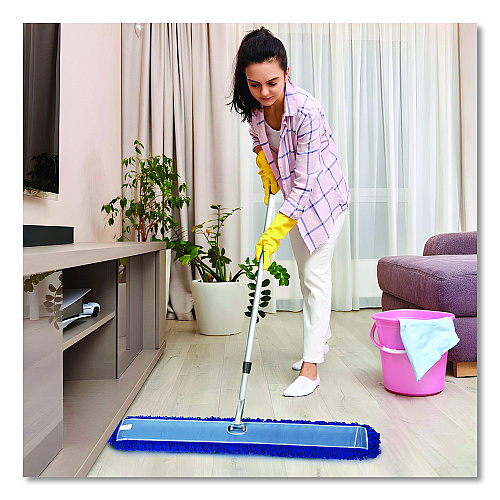 Gritt Commercial All-In-One Microfiber Dust Mop Set with Telescopic Handle, 60 x 5, Blue Microfiber Head, 72" Silver Aluminum Handle, 4/Kit (GRI17460T4PK)