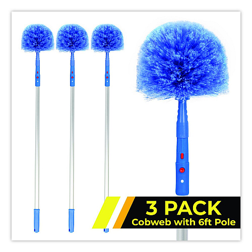 Gritt Commercial Cobweb/Corner Duster Brush with Telescopic Pole, 3 ft to 6 ft Handle, 3/Kit (GRI1026F3PK)