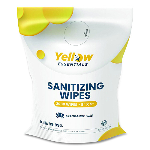 Gritt Commercial Yellow Essentials Sanitizing Wipes, 5 x 8, Unscented, White, 2,000/Refill Bag, 4 Refill Bags/Carton (YE00120004PK)