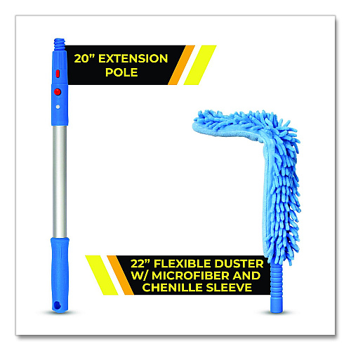 Gritt Commercial Flexible Wand Duster with Microfiber and Chenille Sleeve and 20" Pole (GRI17520I)