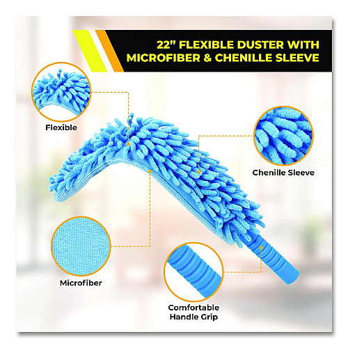 Gritt Commercial Flexible Wand Duster with Microfiber and Chenille Sleeve and 20" Pole (GRI17520I)