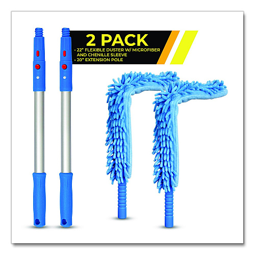 Gritt Commercial Flexible Wand Duster with Microfiber and Chenille Sleeve and 20" Pole, 2/Kit (GRI17520I2PK)