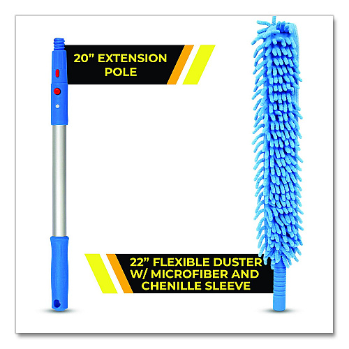 Gritt Commercial Flexible Wand Duster with Microfiber and Chenille Sleeve and 20" Pole, 2/Kit (GRI17520I2PK)