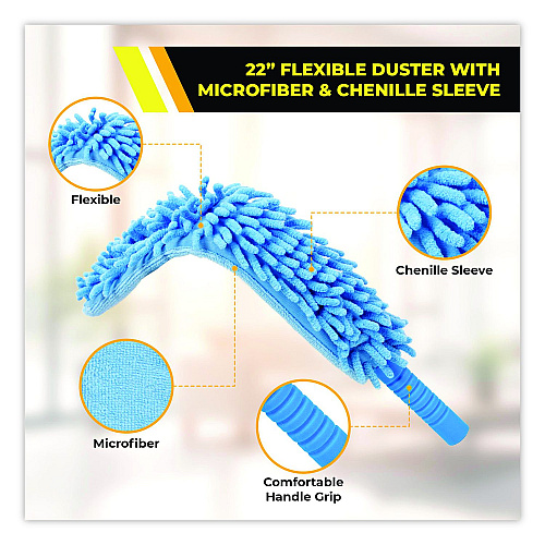 Gritt Commercial Flexible Wand Duster with Microfiber and Chenille Sleeve and 6 ft Telescopic Pole (GRI1756F)