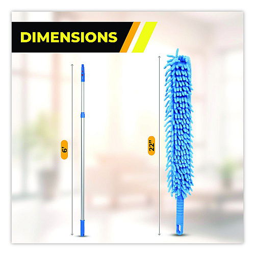 Gritt Commercial Flexible Wand Duster with Microfiber and Chenille Sleeve and 6 ft Telescopic Pole (GRI1756F)