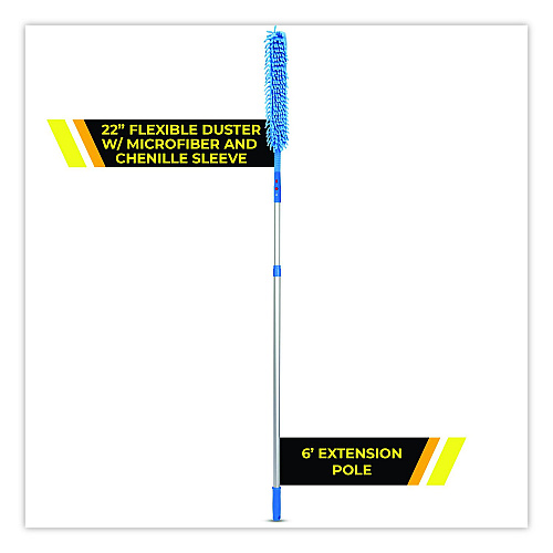 Gritt Commercial Flexible Wand Duster with Microfiber and Chenille Sleeve and 6 ft Telescopic Pole (GRI1756F)
