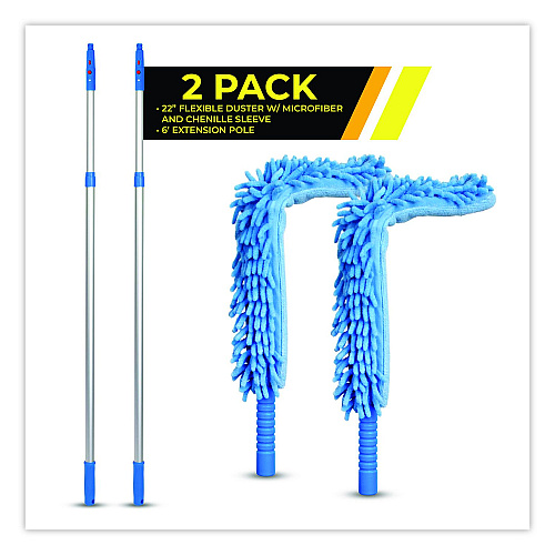 Gritt Commercial Flexible Wand Duster with Microfiber and Chenille Sleeve and 6 ft Telescopic Pole, 2/Kit (GRI1756F2PK)