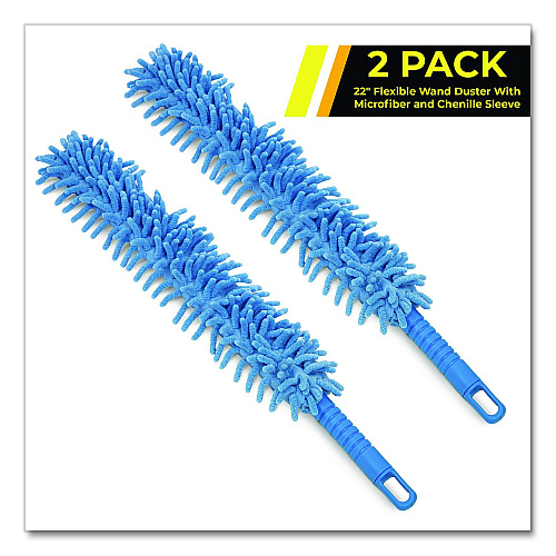 Gritt Commercial Flexible Wand Duster with Microfiber and Chenille Sleeve, 22" Length, 2/Pack (GRI1762PK)